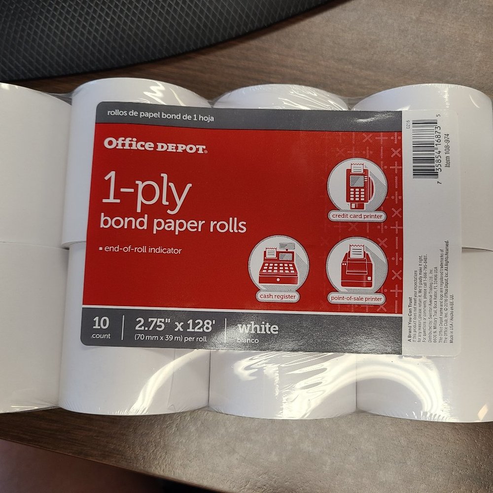 Calculator/Cash Register Paper Rolls-QTY 10 NIP-2.75" x 128'